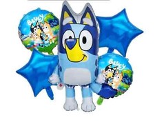 28" Bingo Bluey Party Birthday Decorations Foil Balloons Blue Orange Cake Topper