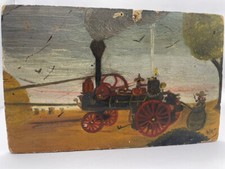 Naive American Folk Art depicting farmer with early Steam Engine, Wisconsin 1868