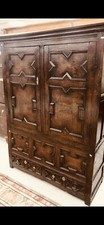 Large Antique Oak Jacobean Medieval Style Geometric Linen Cupboard