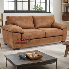 Amalfi Dino Sofa Set 3+2 Seater – Tan Brown Suede Leather – Full Back – Armchair