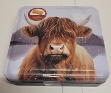 Luxury Shortbread Fingers Gift Tin HIGHLAND BULL Xmas Winter Scene 200gr JUST £6
