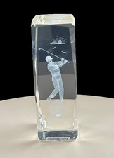 Paperweight Golf Player Laser Etched Glass Block 3D Paper Weight Golfer