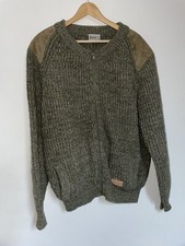 Brenire Heavy Cable Knit Brown / Green Full Zip Cardigan Sweater 25” Pit To Pit