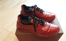 Mens Genuine PRADA Shoes  Leather Sneakers Lace up Red size 9.5