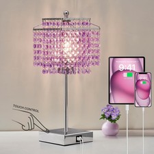 Crystal Touch Table Lamp with USB Ports Dimmable Nightstand Lamp Bulb Included