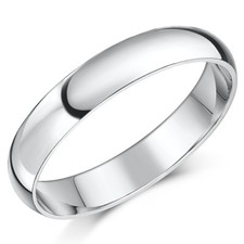 9ct White Gold Ring Light Weight D Shaped Wedding Band 4mm Men's Ladies Ring