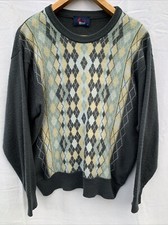 Golf Jumper Large Gabicci Argyle Sweater Diamond Pattern Charcoal Grey Mens VGC