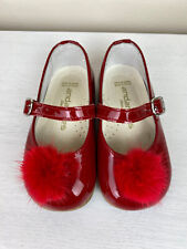 Andanines Red Leather Gloss Buckle Shoes Size EU 21 UK 4.5 Made in Spain
