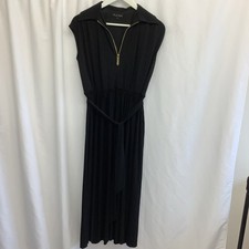 PHASE EIGHT Black Pleated Belted Sleeveless Midi Dress UK10