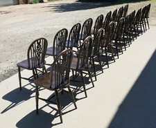 Set of 19 Beech Wheel Back Windsor Kitchen Dining Chairs