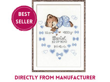 RIOLIS Counted Cross Stitch Kit 1124 Boys Birth Announcement - Cute Baby Sampler
