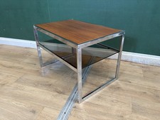 Mid Century Chrome Glass Teak