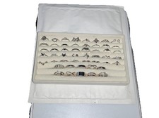 Bundle Of 50 Lovely Silver Coloured RINGS Different Styles Mixed Sizes C