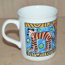 Retro Tiger Mug Colourful Tigers Made in England 1980s Ceramic Tea Coffee Mug