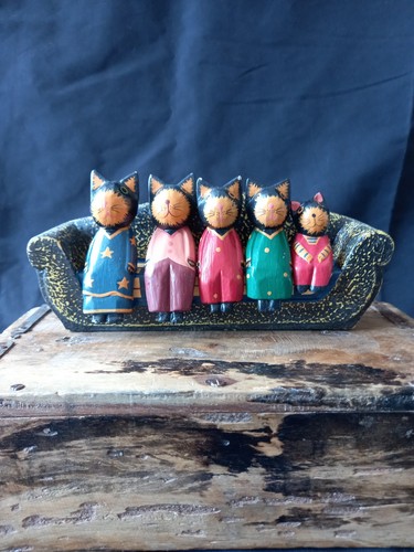 Hand painted cat family sat - cat, on