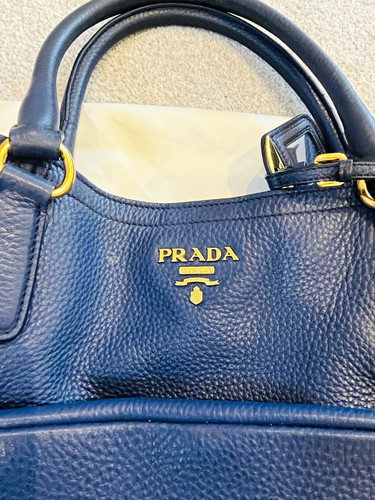 Prada blue pebbled - pebbled, leather