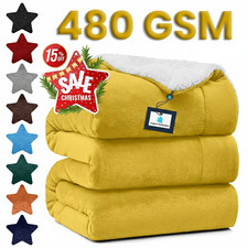480 GSM Heavy Sherpa Fleece Blanket Soft Warm Bed Sofa Throw Weighted Blanket UK