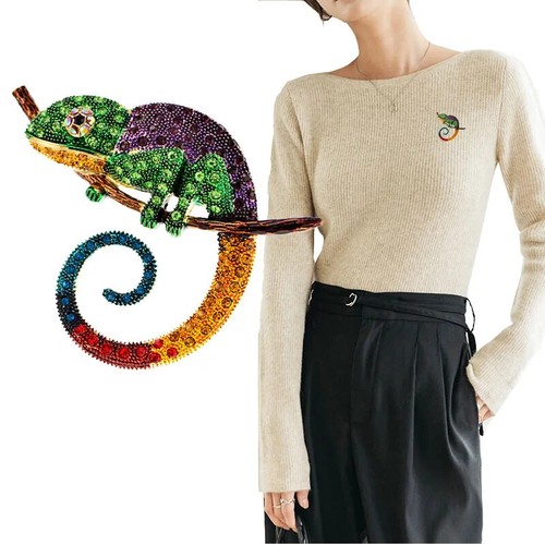 Colorful chameleon brooch - colorful,