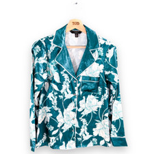 Ladies Lipsy Green Flower Print Long Sleeved Satin Night Shirt Pyjama Top Size 6