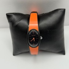 Vintage Alfex Bangle Watch Mechanical Manual Wind Black And Orange Swiss Working