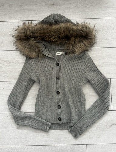 Hollister grey rib knit hooded - grey,