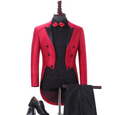 Men Tailcoat Dress Morning Suits Red Jacket Tuxedo Groom Formal Wedding Suits