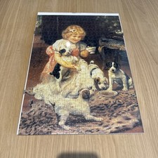 Vintage Puzzle In A Clip Frame - Girl and Puppies - Jigsaw 500 pieces - 50 x 35