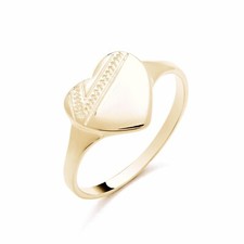 9ct Yellow Gold on Silver Ladies Heart Patterned Signet Ring size K to S