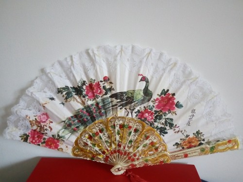 Vintage hand painted fan with - painted,