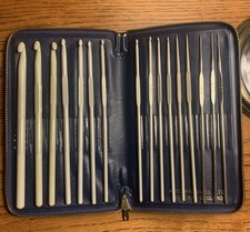 Vintage Set Aero Crochet Hooks In Blue Abel Morrall Case