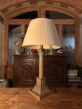 Large Antique 19th Century English Brass Corinthian Column Table Lamp, Rewired
