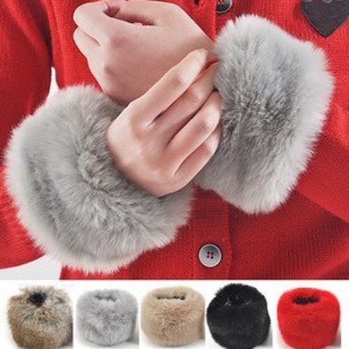 Pair faux fox fur cuffs - 1,