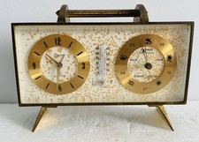 Vintage Swiza 7 Jewel 8 Day Alarm Desk Clock Barometer & Thermometer, over wound