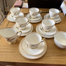 Vintage Windsor Bone China Tea Set For 6 Classic White Gold 20 Pieces