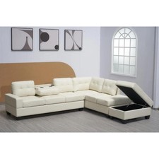 Western Corner 5-Seater Sofa L-Shaped Cream Grey Black Fabric Bonded Leather
