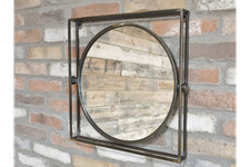 47cm Large Industrial Style Metal Wall Mirror - Bronzed