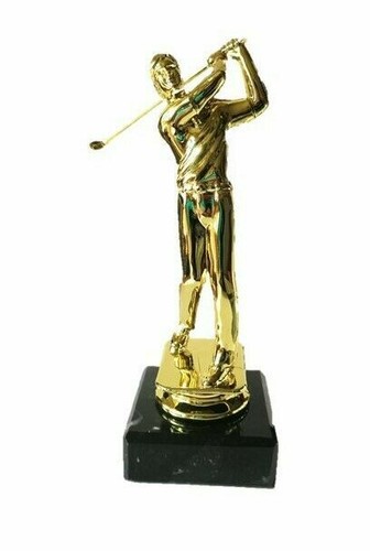 Gold male golf trophy - gold, award