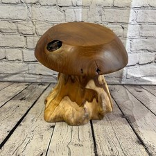 30cm x 25cm Wooden Mushroom Toadstool Sculpture Garden Teak Root Ornament Carved
