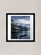 Rainy Day at Lake with Boat