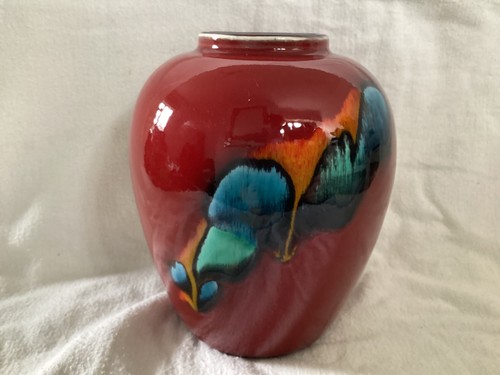 Red poole pottery vase with - pottery,