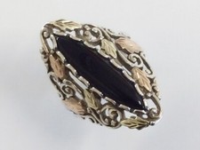 Silver & Two Colour Black Hills Gold With Black Onyx Ring Size U 8.9g