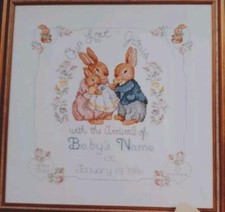 BUNNY BIRTH SAMPLER CROSS STITCH CHART by DONNA VERMILLION GIAMPA