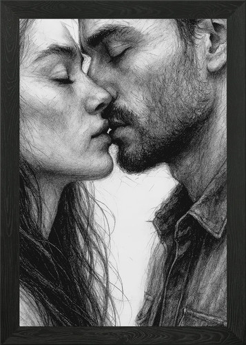 Monochrome kissing couple - monochrome,