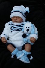 lillbees knitting pattern sweater  pants hat booties toy pom pom set 0/3m reborn