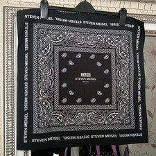 STEVEN MEISEL X ZARA Ladies Smart Black White Logo Detail Paisley Style Bandana 