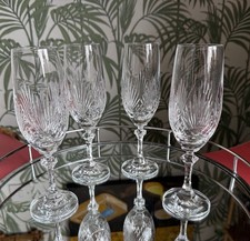 Set Of 4 Vintage Lead Cut Crystal Champagne Flutes Glasses Dinner Table Styling