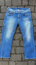 True Religion World Tour blue denim jeans straight leg White stitching 36 x 30