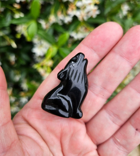 Carved black obsidian wolf dog - obsidian,