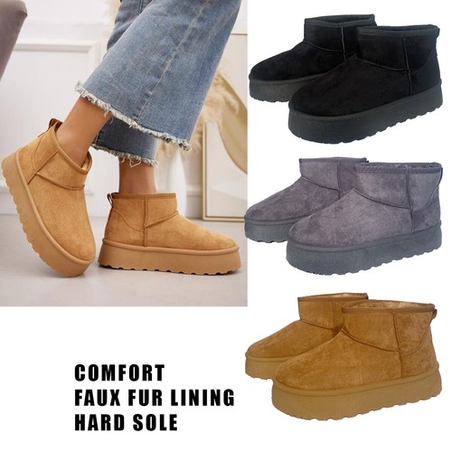 Ladies flat faux - faux, fur