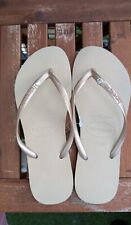 HAVAIANAS  Sand Grey  FLIP FLOPS Ladies THONGS SANDALS Slim SW CRYSTAL  LOGO